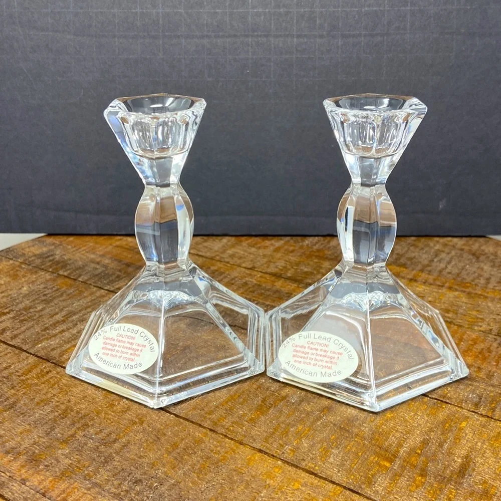 24% Full Lead Crystal Candle Stick Holders Vintage. Set of 2 American Made